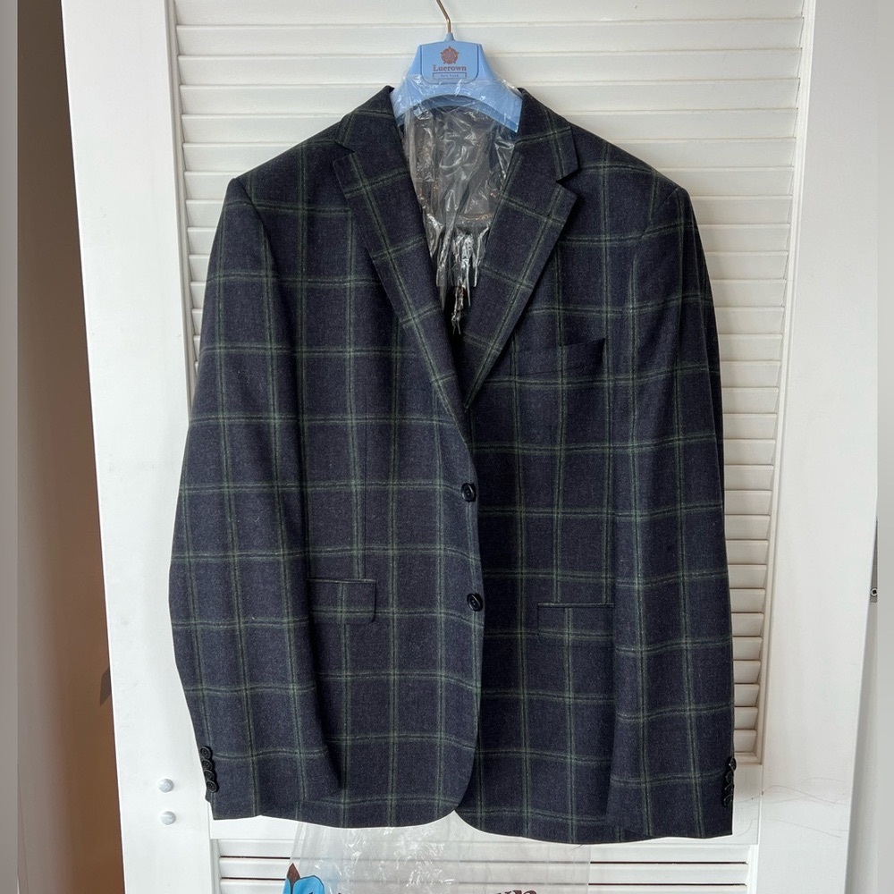 Men's Charcoal Blazer with Green Check Pattern (New w/ Tags)